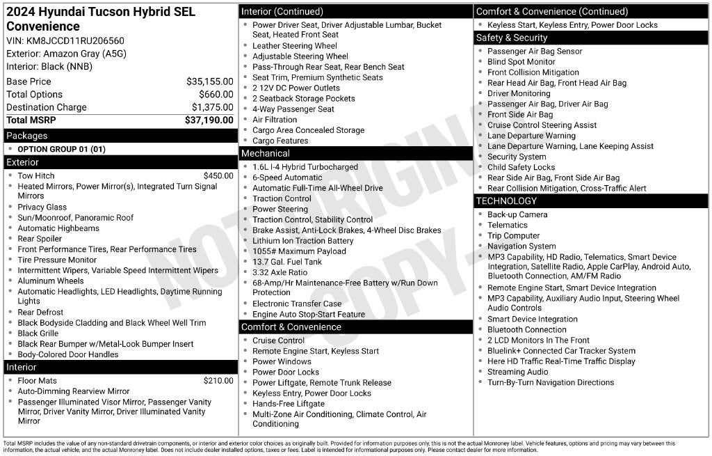 2024 Hyundai TUCSON HYBRID SEL Convenience