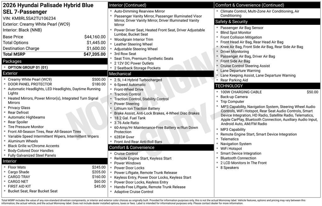 2026 Hyundai PALISADE HYBRID Blue SEL 7 Passenger