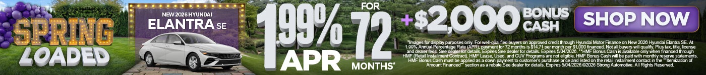 New 2026 Hyundai Elantra SE 1.99% apr/ 72 mo* + $2,000 BONUS CASH