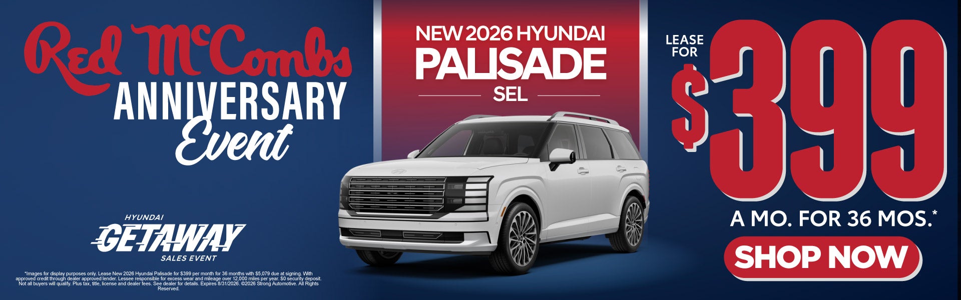 New 2026 Hyundai PALISADE SEL	Lease $399 / 36 MO* 